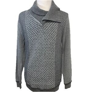 TN Shaw Collar‎ Chunky Sweater Men Large Gray Pull Over Mix Texture Cotton Blend
